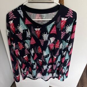 Stylish Long Sleeve Pj Top with Vibrant Patterns and Matching Pants